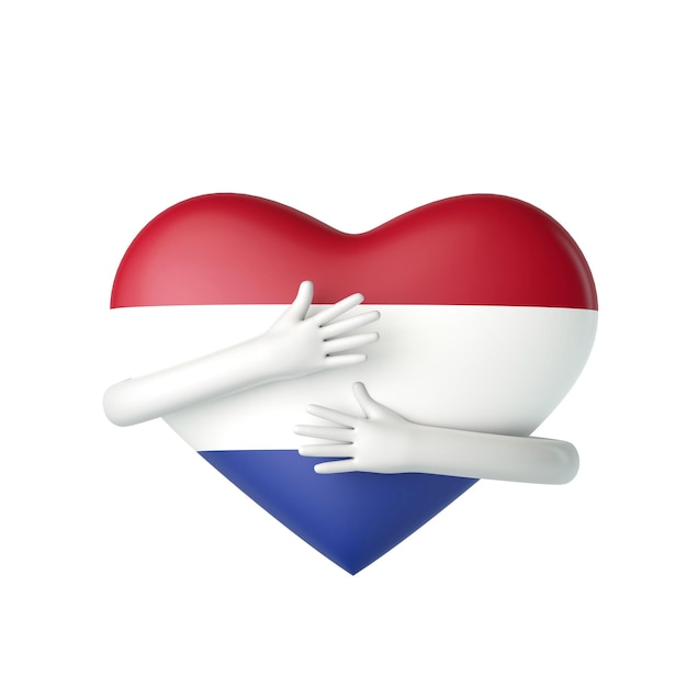 Netherlands flag heart being hugged by arms d rendering