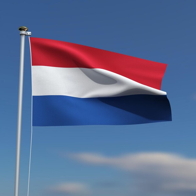 Photo the netherlands flag is waving in front of a blue sky with blurred clouds in the background