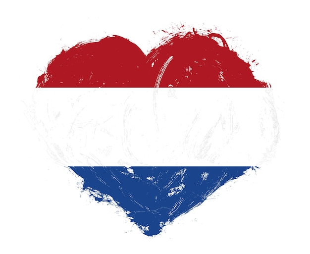 Netherlands flag in stroke brush heart shape on white background