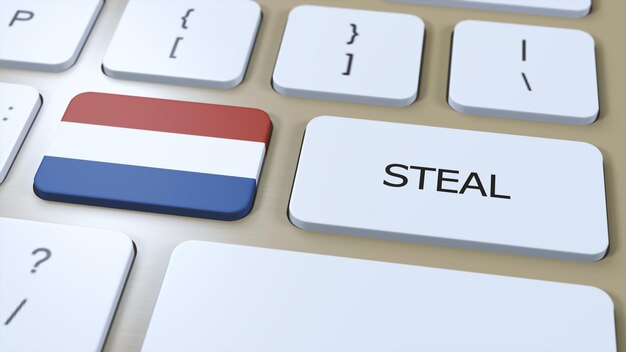 Netherlands National Flag and Text Steal on Button 3D Illustration