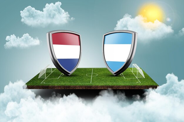 Netherlands v Argentina Versus screen banner Soccer concept football field stadium 3d illustration