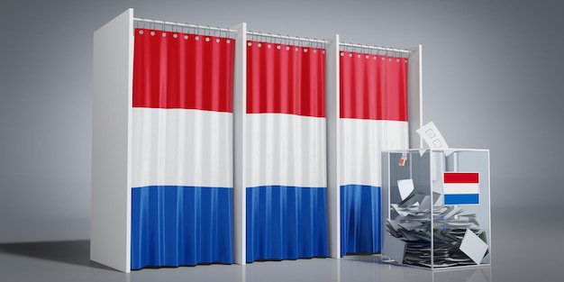 オランダの投票室国旗と投票箱の3Dイラスト