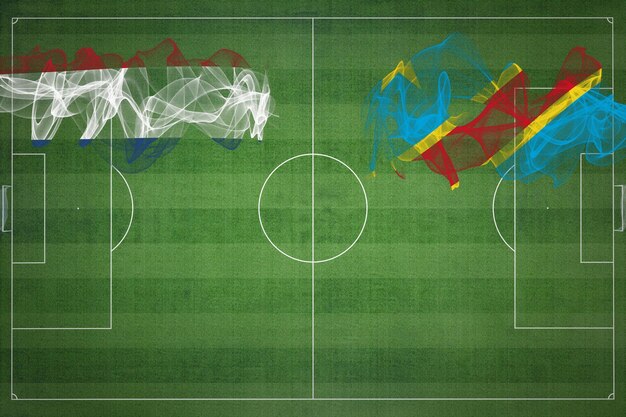 네덜란드 vs DR 콩고 축구 경기 국가 색상 국기 축구장 축구 경기 경쟁 개념 복사 공간