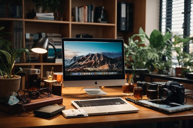 Nette en georganiseerde werkplek met laptop