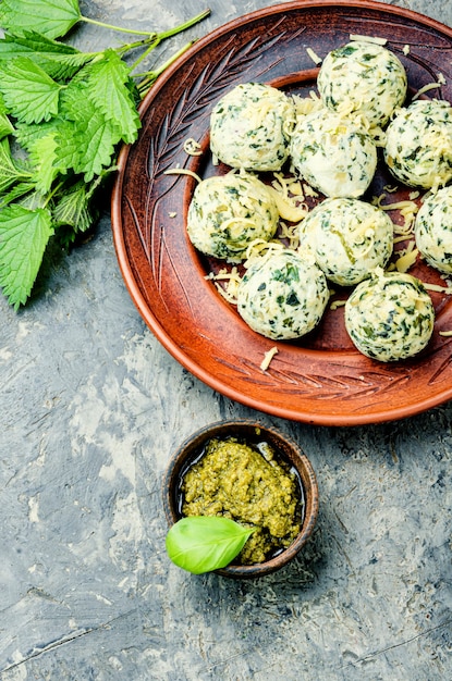 Nettle curd dumplings