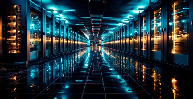 Foto netwerk van verbindingen in servers gegevensopslagsystemen in datacenters ai gegenereerd beeld