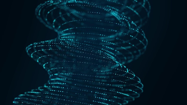 Netwerkverbindingsstructuur Abstract gedraaide vorm met stippen en lijnen Technologie rasterachtergrond Stroom van deeltjes 3D-rendering