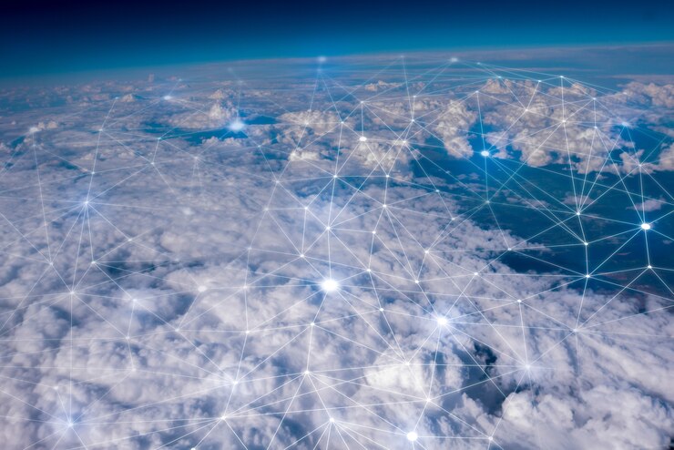 Photo 空のネットワークとクラウドのコンセプト