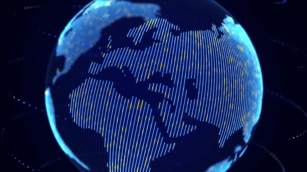 network connection structure abstract technology background with digital connecting data on planet map earth of dots blockchain concept 3d rendering