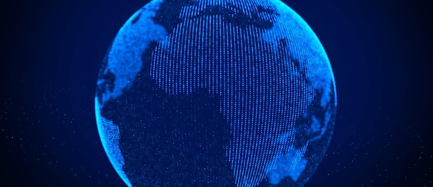 network connection structure abstract technology background with digital connecting data on planet map earth of dots blockchain concept 3d rendering