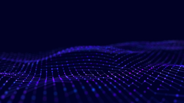 Network connection structure Wave with the connection of points and lines Big data 3D rendering