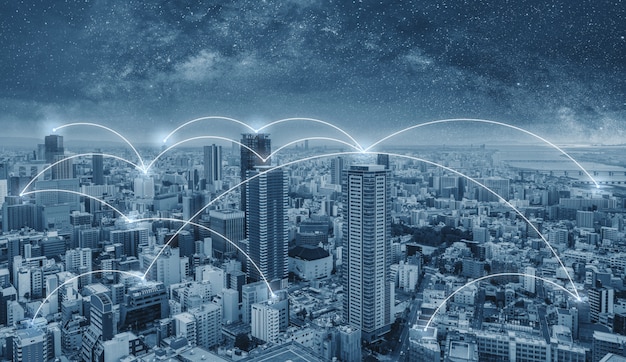 Photo network connection technology in the city, osaka city in japan