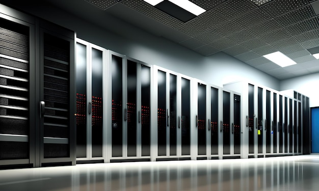 Network and data server room, hosting, internet, 3d