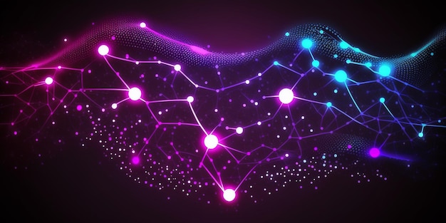 сеть точек и точек, соединенных друг с другом на фиолетовом фоне.