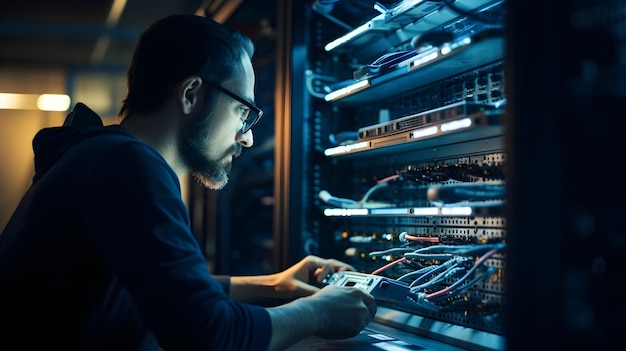 Network engineer configuring routers and switches