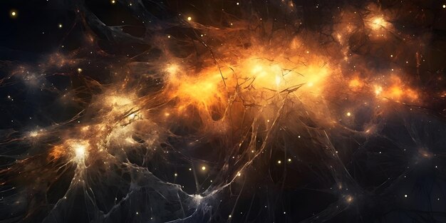 Network of glowing neurons like a cosmic constellation within the neural interface illuminating the darkness of the mind