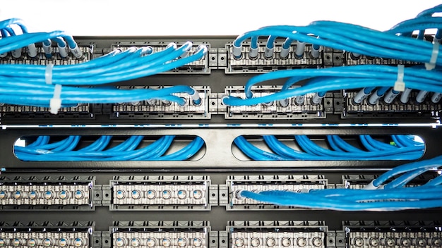 Photo network lan cable in rack cabinet