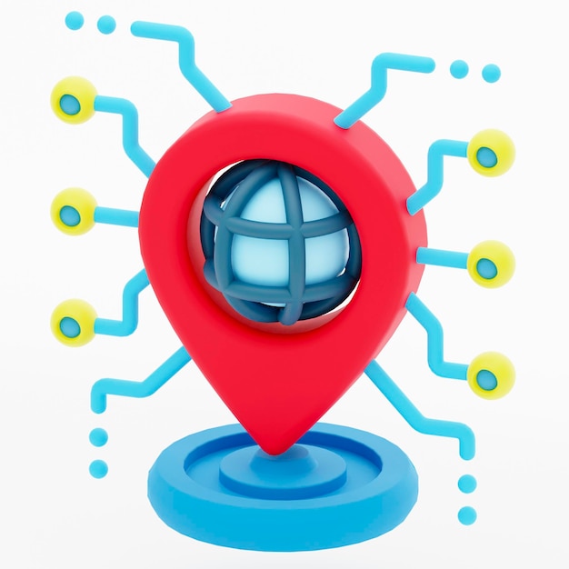 Network Location 3d icon represented with map marker pin