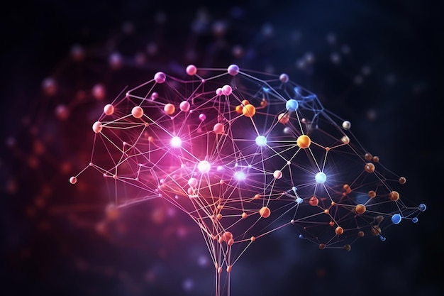 네트워크 또는 신경망 뇌 뉴런 내부 아름다운 그림 그림 생성 AI