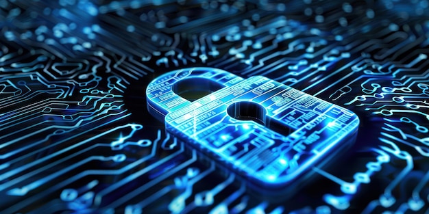 Концепция сетевой безопасности с цифровым замком, символизирующим защиту данных