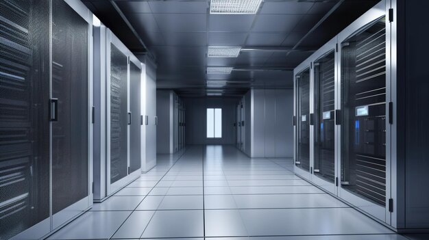 A Network Security Server Room Filled with Computer Racks Generative AI