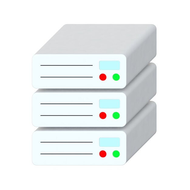 흰색 바탕에 네트워크 서버 데이터 센터 아이소메트릭 플랫 아이콘. 3d 렌더링