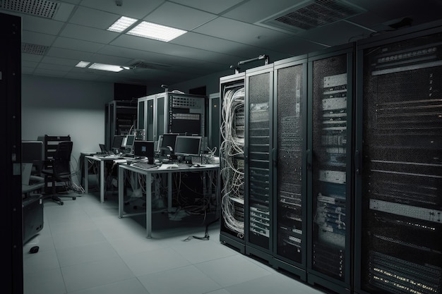 Photo network server room with racks of equipment generative ai