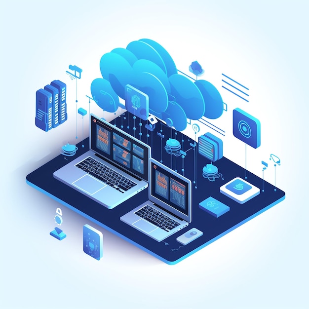 Network switches and routers show as small