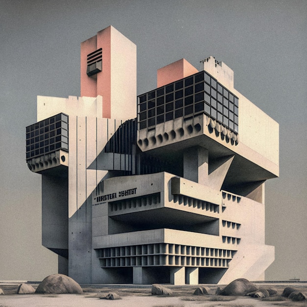 Neu Brutalism Building Art illustartion зернистая текстура