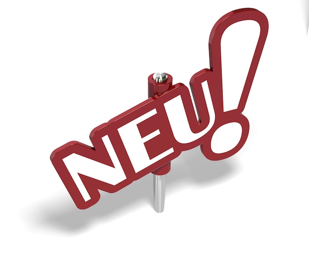 빨간색 기호에 쓰여진 Neu 단어, 새로운 상징