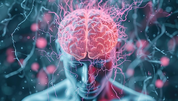 Neuraal hersenactiviteit visualisatie van synaptische verbindingen Het concept van de hersenen