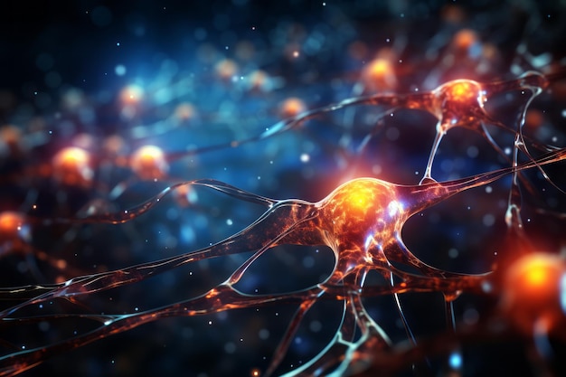 인간 뇌의 신경망: 추상적인 신경 센터와 세포의 일러스트레이션