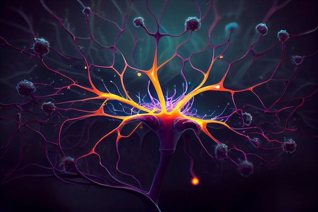 Neural signals of the brain 3d illustration