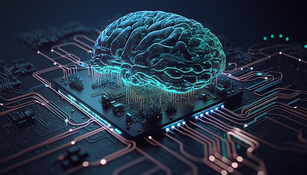 Neurale digitale en printplaat Futuristische cyberspace Generatieve AI