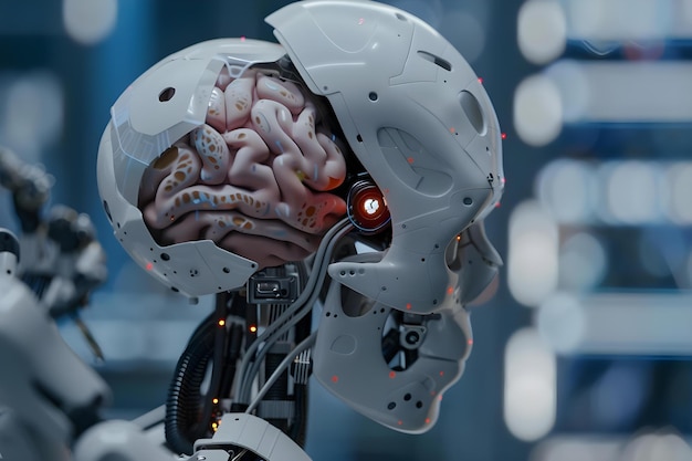 Neuralink 利用機械人和人工智能將人類的大腦與人工智能連接起來 概念機械人 人工智能 人類增強技術創新 腦電腦接口