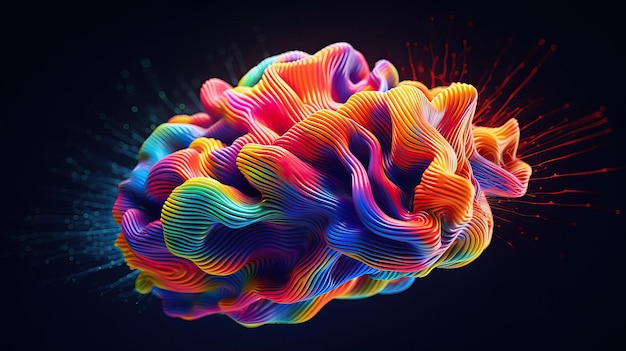 Photo neurology concept depicted in an image of stylized brain with vividly colorful lines indicating neur