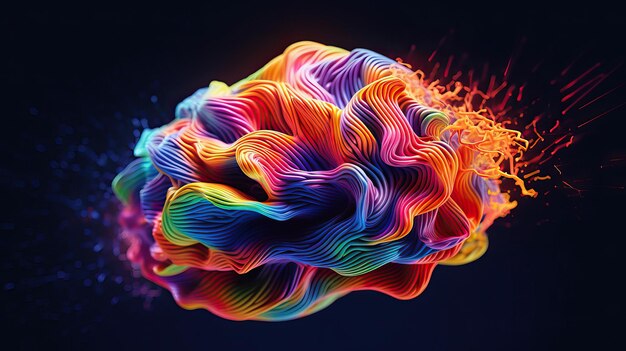 Neurology concept depicted in an image of stylized brain with vividly colorful lines indicating neur