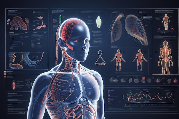 Neurology poster with retro vintage style infographic elements of body innards and editable