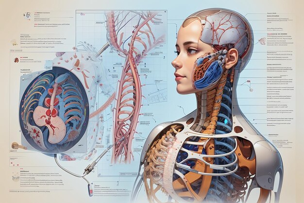 体の内臓と編集可能なレトロなビンテージ スタイルのインフォ グラフィック要素を含む神経学のポスター