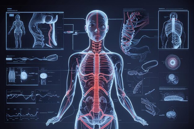 Neurology poster with retro vintage style infographic elements of body innards and editable