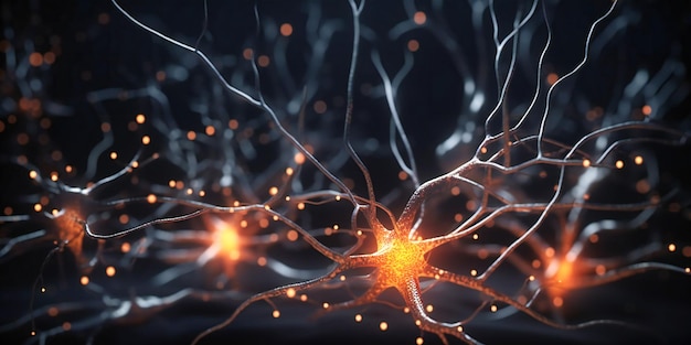 Neuron cells and neurons in the dark background