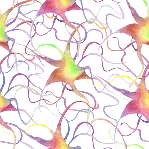 Photo neuron connections watercolor seamless pattern