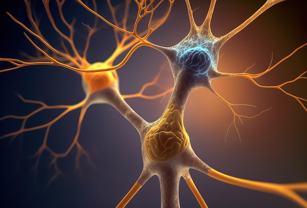 Фото Нейронная сеть клеток мозга нервная система человека и концепция деятельности мозга генеративный ии