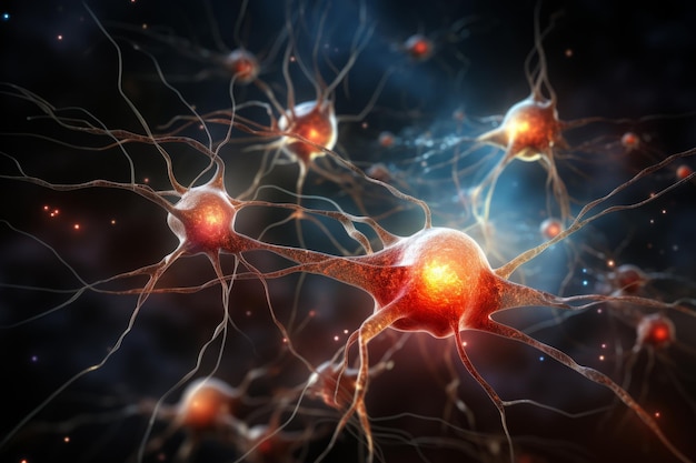 Neuroncellen neurale netwerk onder de microscoop neuro-onderzoek wetenschap hersensignaalinformatie