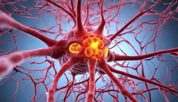 Neuronen in actie Een close-up van de elektrische activiteit van de hersenen