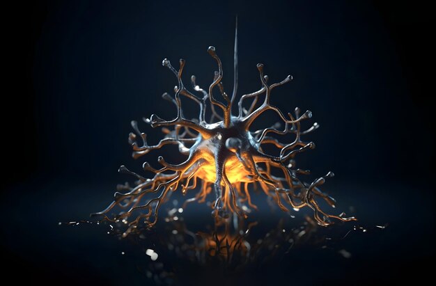 Neurons 3d illustration of liquid metal neuron