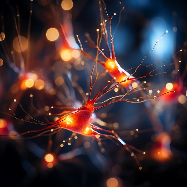 Photo neurons in brain on black background