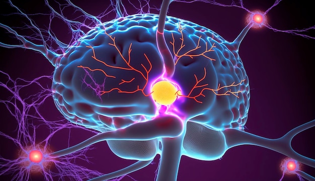 Нейроны в мозгу с эффектом фокусировки Генеративный ИИ