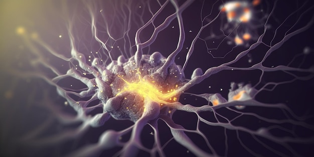 Neurons cells with glowing light Brain structure universe neurons in action Generative AI