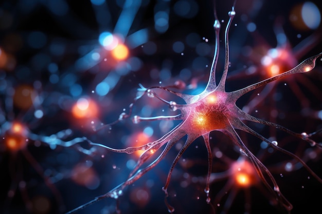 Neurons nerves brain cells transferring electrical signals Generative AI